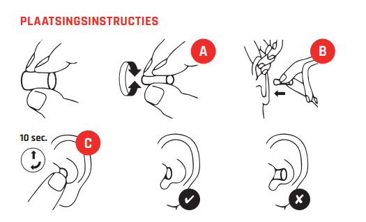Plaatsingsinstructies voor de OXXA Sana 8021 oordopjes